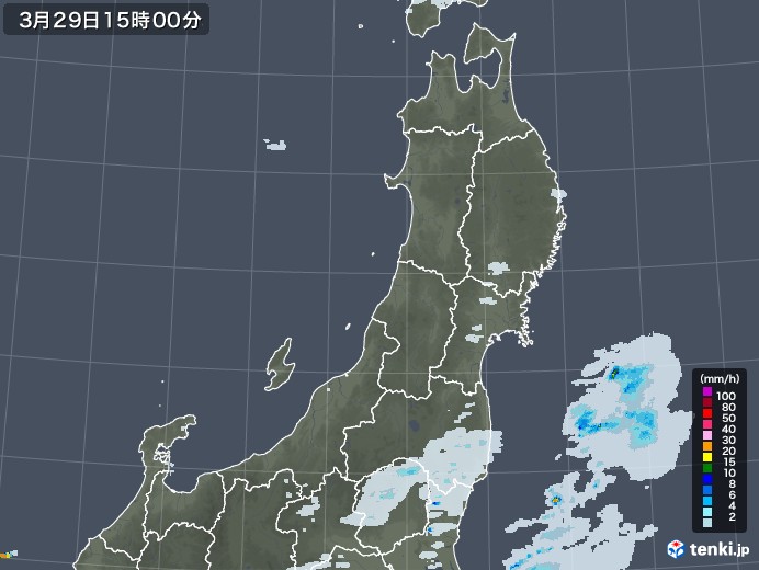 東北地方の雨雲レーダー(2023年03月29日)