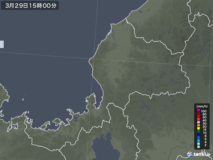 福井県の雨雲レーダー(2023年03月29日)