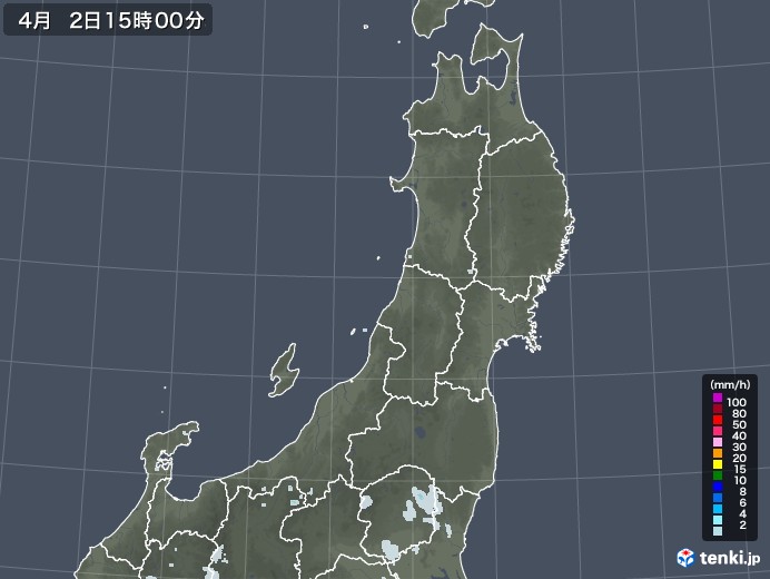 東北地方の雨雲レーダー(2023年04月02日)