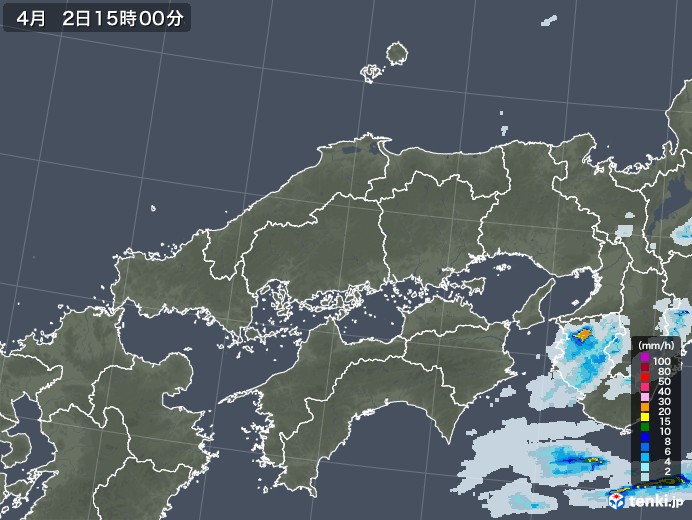 中国地方の雨雲レーダー(2023年04月02日)