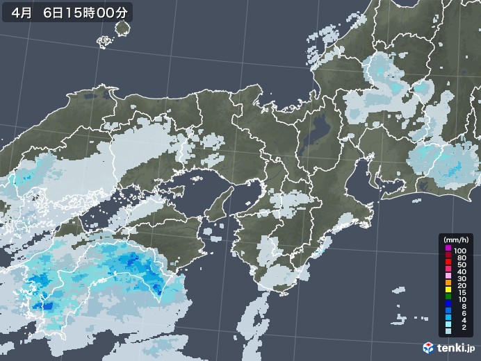 近畿地方の雨雲レーダー(2023年04月06日)