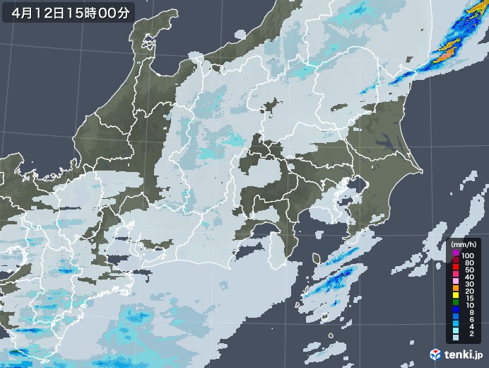関東・甲信地方の雨雲レーダー(2023年04月12日)