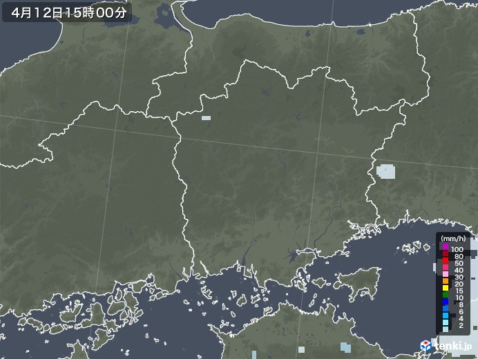 岡山県の雨雲レーダー(2023年04月12日)