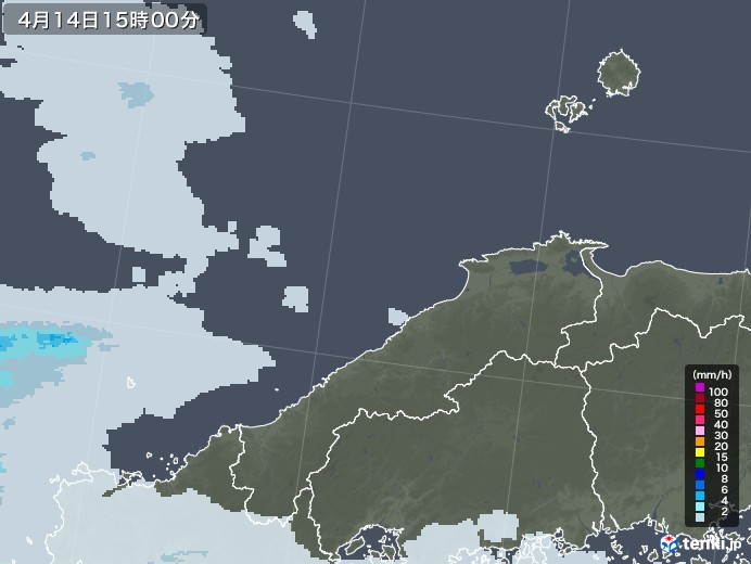 島根県の雨雲レーダー(2023年04月14日)