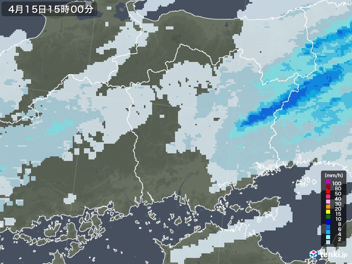 岡山県の雨雲レーダー(2023年04月15日)