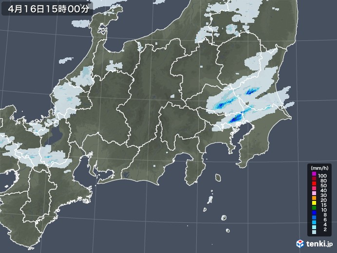 関東・甲信地方の雨雲レーダー(2023年04月16日)