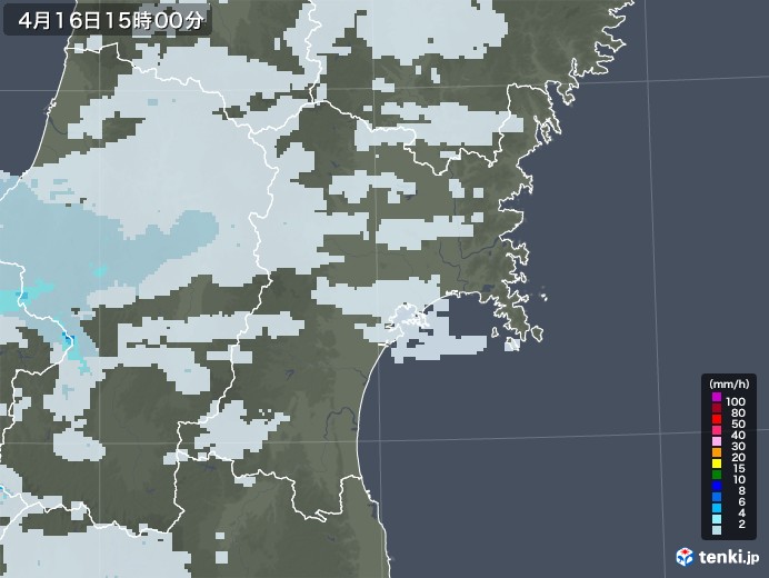 宮城県の雨雲レーダー(2023年04月16日)