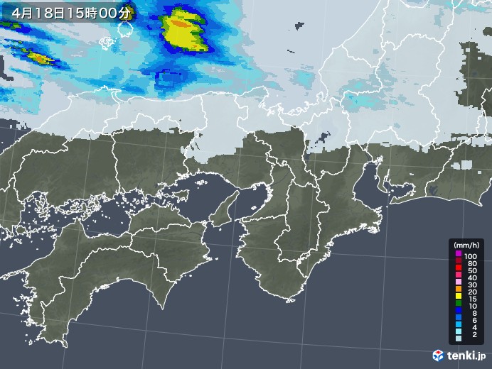 近畿地方の雨雲レーダー(2023年04月18日)