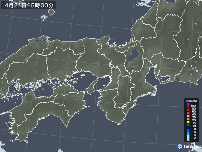 近畿地方の雨雲レーダー(2023年04月21日)