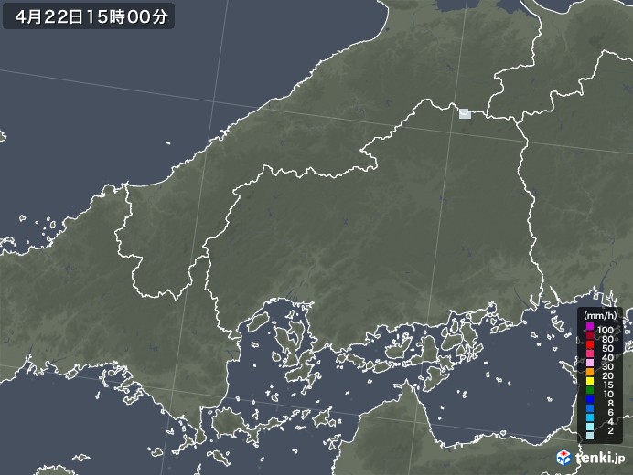広島県の雨雲レーダー(2023年04月22日)