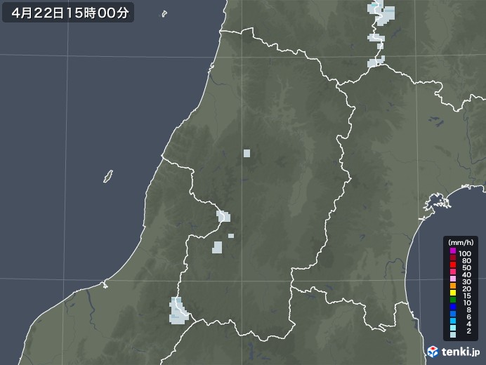 山形県の雨雲レーダー(2023年04月22日)