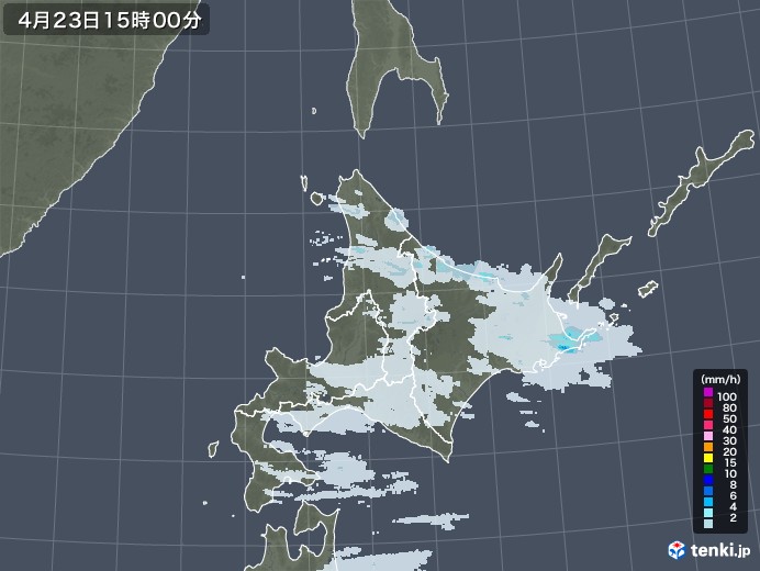 北海道地方の雨雲レーダー(2023年04月23日)