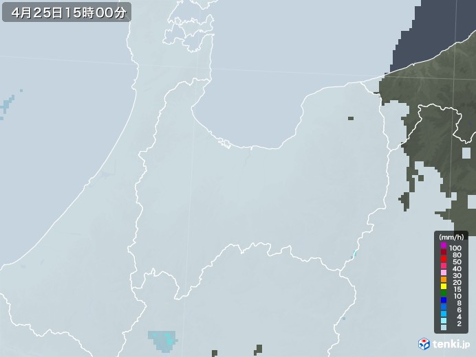 富山県の雨雲レーダー(2023年04月25日)