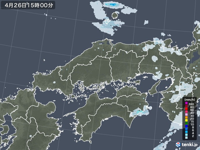 中国地方の雨雲レーダー(2023年04月26日)