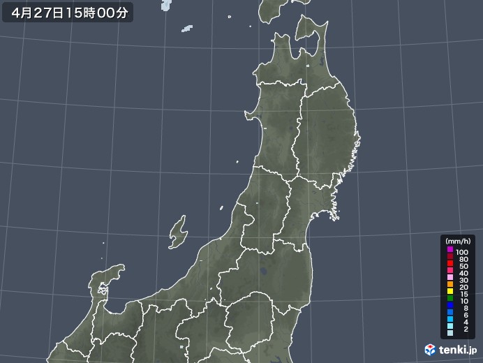 東北地方の雨雲レーダー(2023年04月27日)