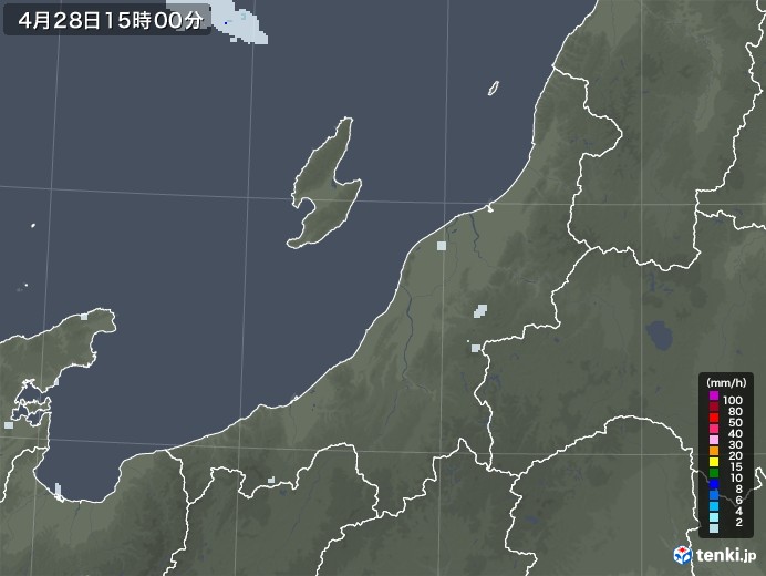 新潟県の雨雲レーダー(2023年04月28日)