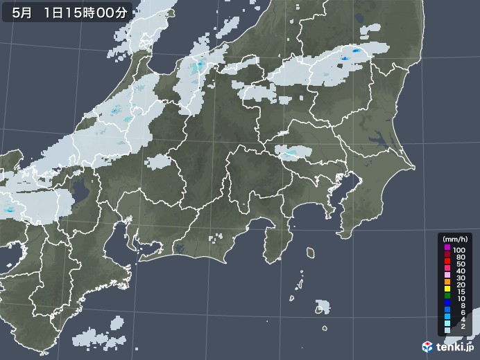 関東・甲信地方の雨雲レーダー(2023年05月01日)