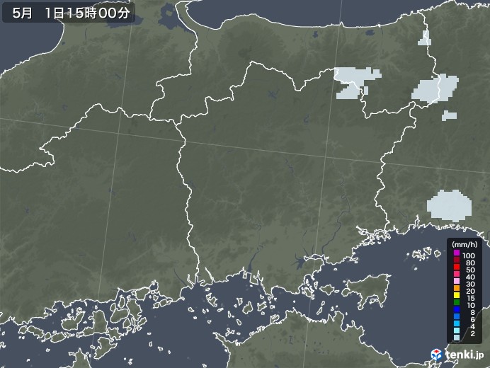 岡山県の雨雲レーダー(2023年05月01日)
