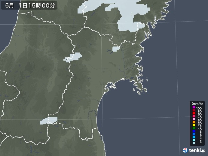 宮城県の雨雲レーダー(2023年05月01日)