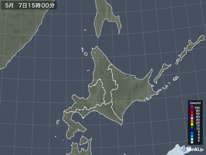 北海道地方の雨雲レーダー(2023年05月07日)