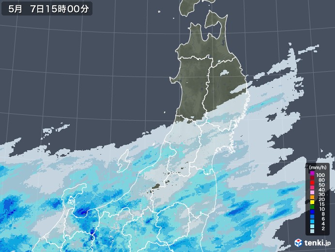 東北地方の雨雲レーダー(2023年05月07日)