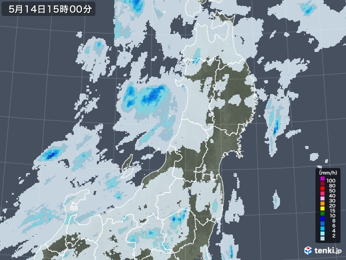 東北地方の雨雲レーダー(2023年05月14日)