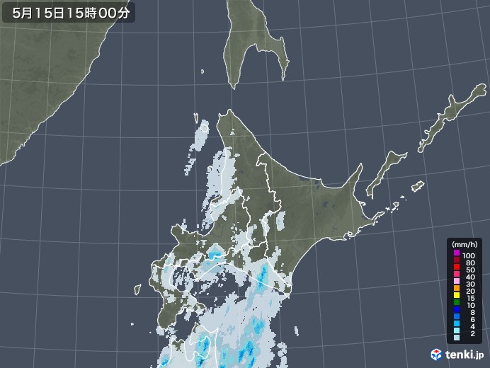 北海道地方の雨雲レーダー(2023年05月15日)