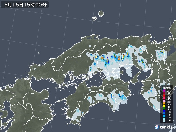 中国地方の雨雲レーダー(2023年05月15日)