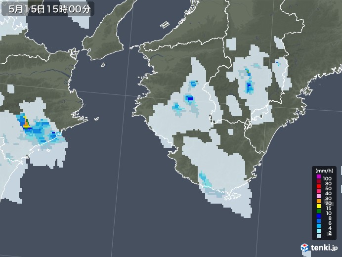 和歌山県の雨雲レーダー(2023年05月15日)