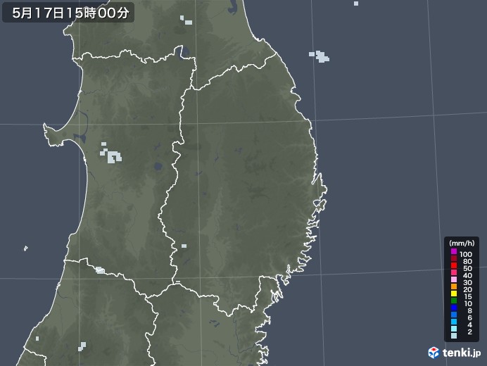 岩手県の雨雲レーダー(2023年05月17日)