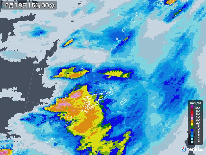 奄美諸島(鹿児島県)の雨雲レーダー(2023年05月18日)