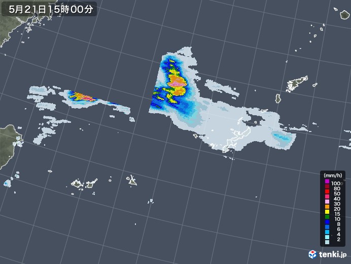 沖縄地方の雨雲レーダー(2023年05月21日)
