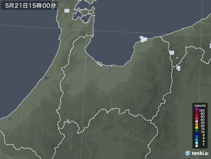 富山県の雨雲レーダー(2023年05月21日)