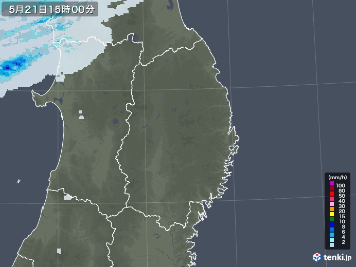 岩手県の雨雲レーダー(2023年05月21日)
