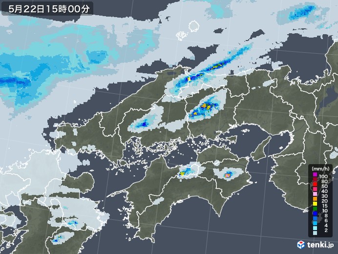 中国地方の雨雲レーダー(2023年05月22日)