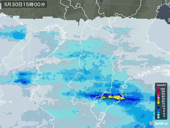 奈良県の雨雲レーダー(2023年05月30日)
