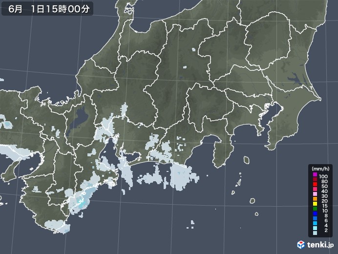 東海地方の雨雲レーダー(2023年06月01日)