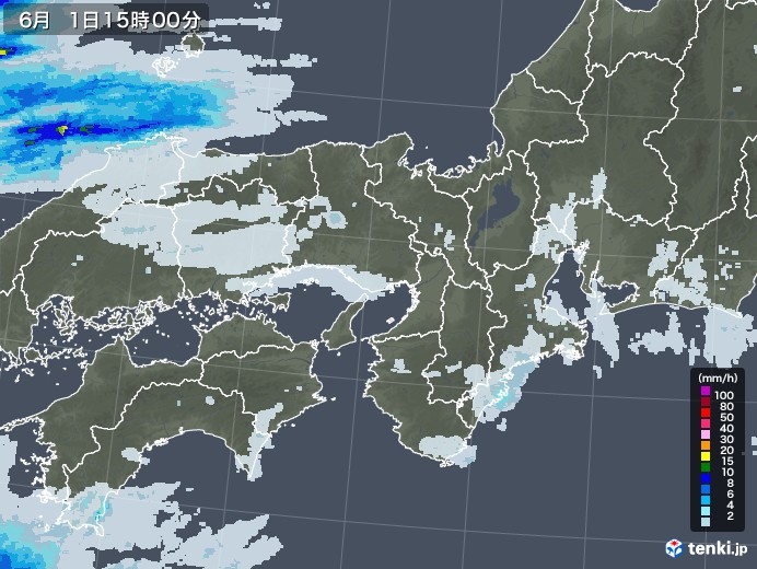 近畿地方の雨雲レーダー(2023年06月01日)