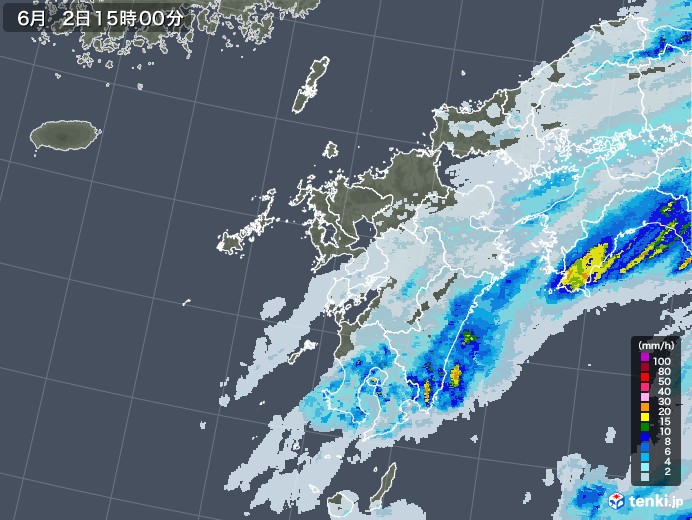 九州地方の雨雲レーダー(2023年06月02日)