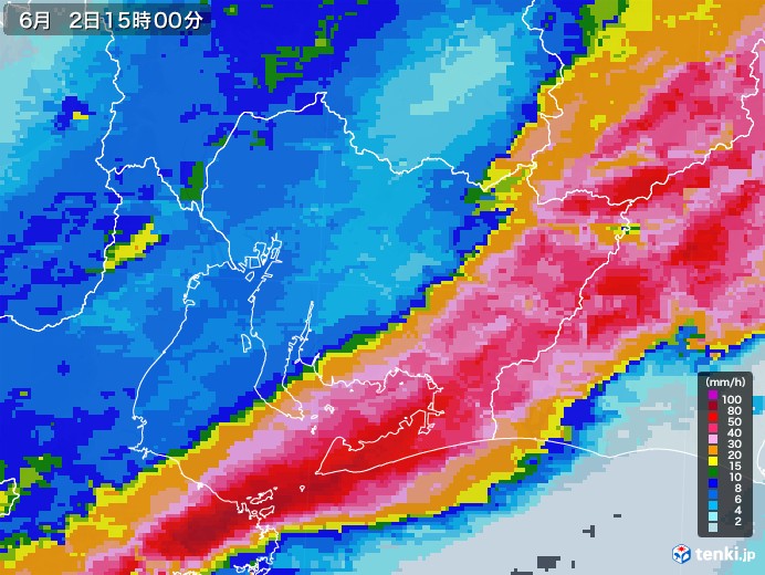 愛知県の雨雲レーダー(2023年06月02日)