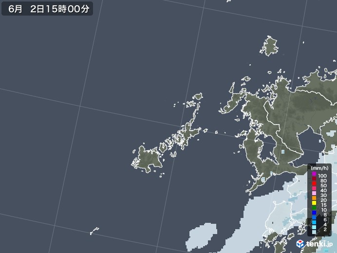 五島列島(長崎県)の雨雲レーダー(2023年06月02日)