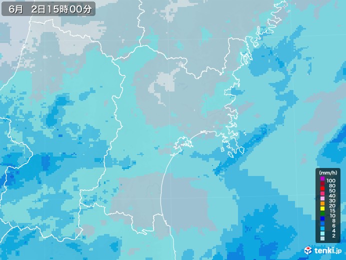 宮城県の雨雲レーダー(2023年06月02日)