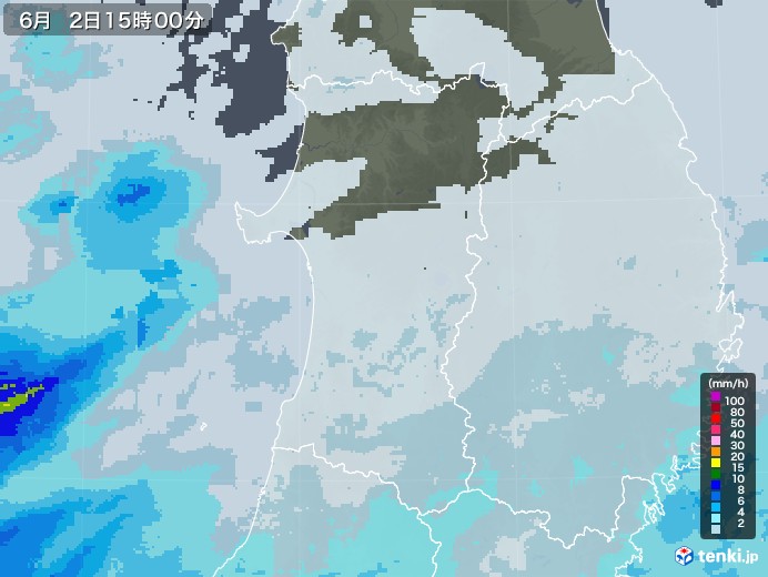 秋田県の雨雲レーダー(2023年06月02日)
