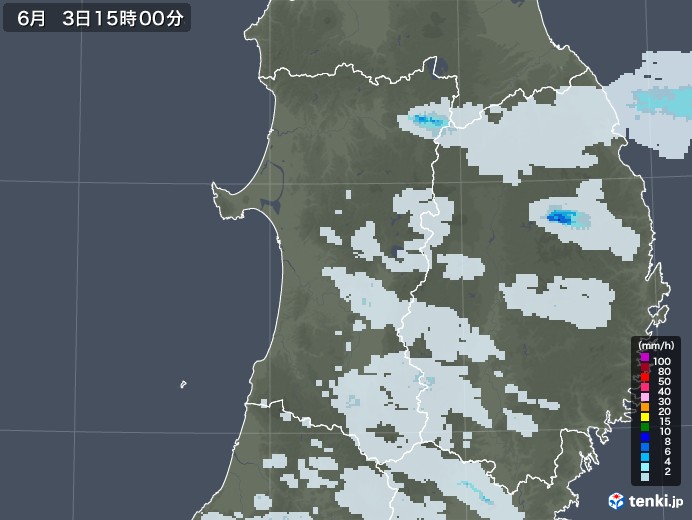 秋田県の雨雲レーダー(2023年06月03日)