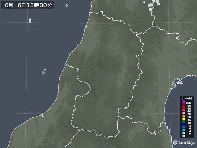 山形県の雨雲レーダー(2023年06月06日)