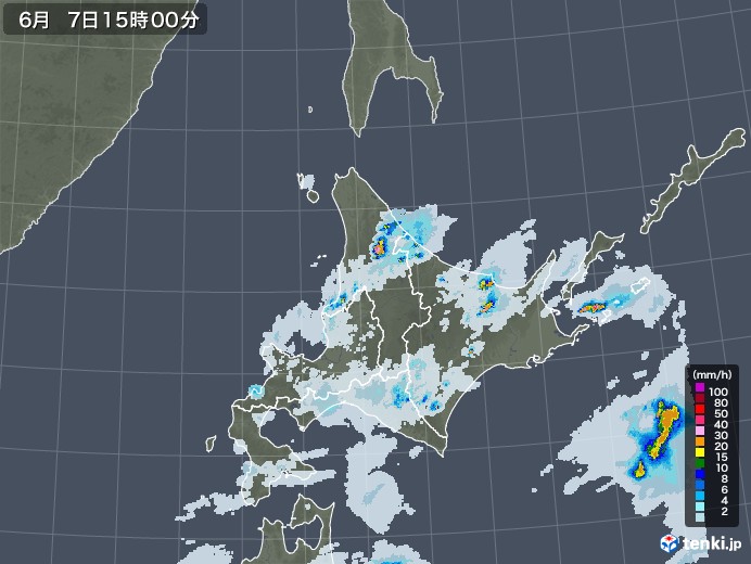 北海道地方の雨雲レーダー(2023年06月07日)