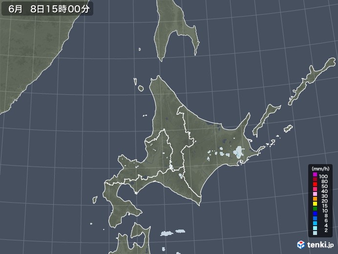 北海道地方の雨雲レーダー(2023年06月08日)