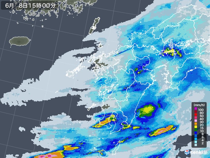 九州地方の雨雲レーダー(2023年06月08日)