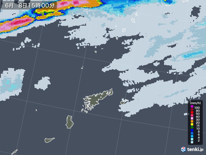 奄美諸島(鹿児島県)の雨雲レーダー(2023年06月08日)