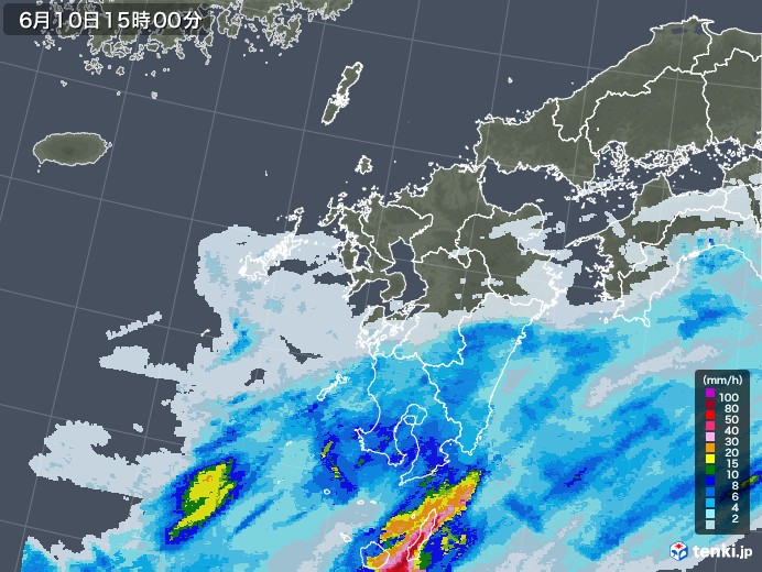 九州地方の雨雲レーダー(2023年06月10日)